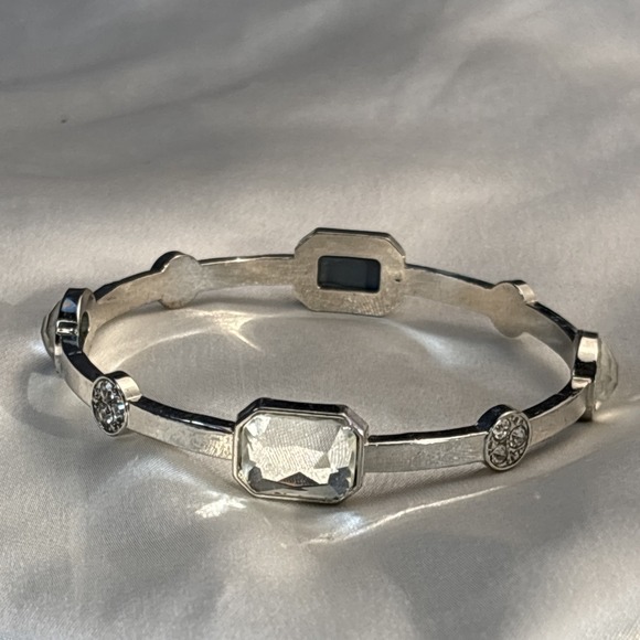 Very Sparkly Bangle Silver Tone Clear Stone Bracelet Bling Glam Stackable Estate - Picture 13 of 16